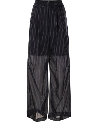 Brunello Cucinelli Sparkling Stripe Cotton Gauze Loose Pants - Black