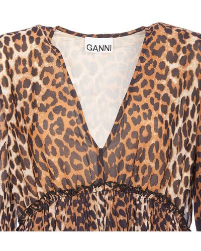 Ganni Leopard Print Mini Dress - Brown