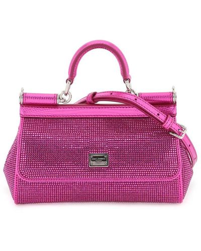 Dolce & Gabbana Small 'sicily' Satin Bag With Rhinestones - Pink