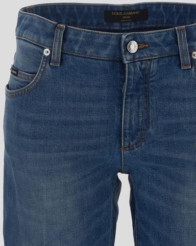 Dolce & Gabbana Logo Patch 5 Pocket Slim Jeans - Blue