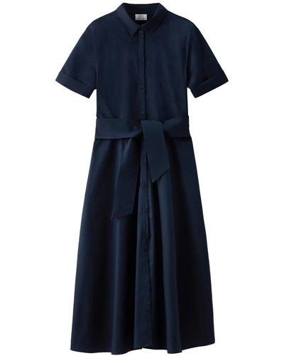 Woolrich Belted Poplin Dress Melton Xs - Blue