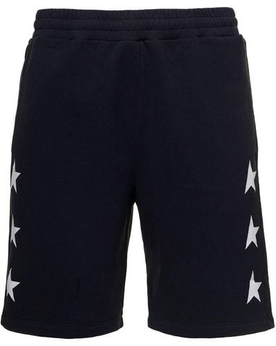 Golden Goose Black Shorts With Contrasting Monogram Print In Cotton Man - Blue