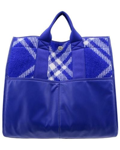 Burberry Extra Large Checked Tote Bag - Blue