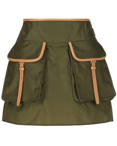 Prada Re-nylon Patch-pocket Mid-rise Recycled-nylon And Leather Mini Skirt - Green