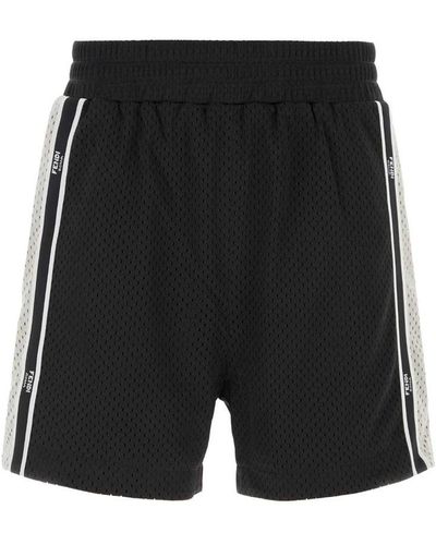 Fendi Logo-tape Perforated Track Shorts - Black
