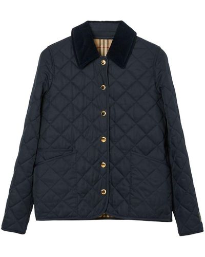 Burberry Corduroy Collar Diamond Quilted Jacket - Blue