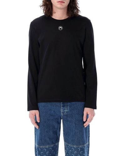 Marine Serre Organic Cotton Jersey Plain T-Shirt - Black
