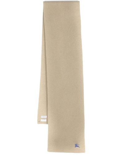 Burberry Wool And Cahmere Blend Ribbed Scarf - Natural