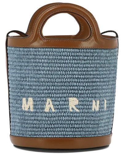 Marni Leather And Raffia Tropicalia Handle Bag - Blue