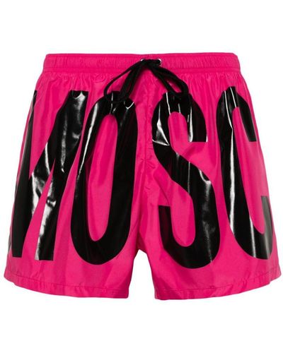 Moschino Swim Shorts With Logo And Drawstring - Pink