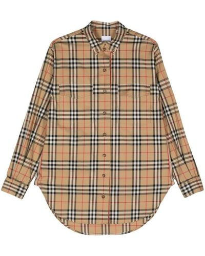 Burberry Check Motif Cotton Shirt - Natural