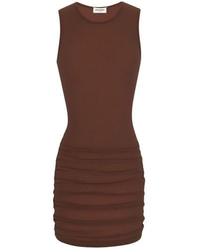 Saint Laurent Stretch Tulle Short Dress - Brown