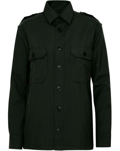 Destin Cashmere Green Wool Shirt - Black