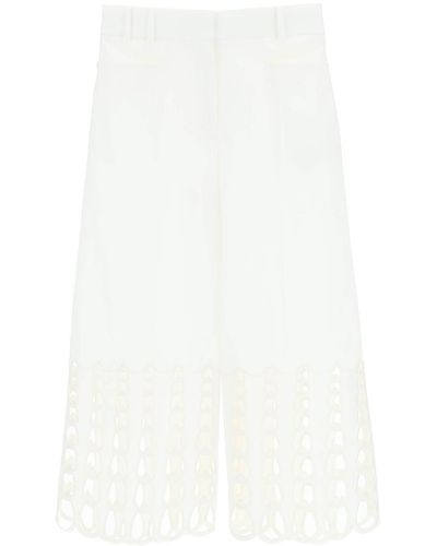 Stella McCartney Cropped Trousers With Embroidered Hem - White