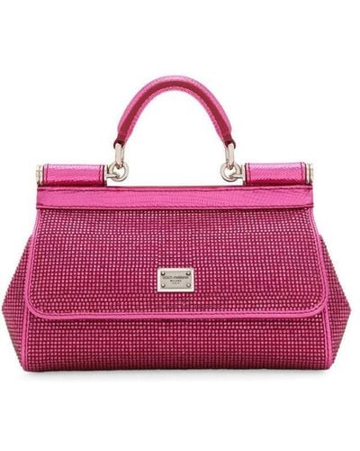 Dolce & Gabbana Small Sicily Satin Bag With Rhinestones - Pink