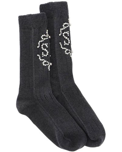 Simone Rocha Sr Socks With Pearls And Crystals - Black