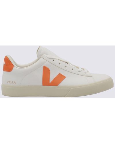 Veja White And Orange Leather Campo Trainers - Grey