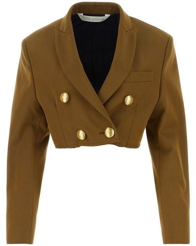 Palm Angels Double-breasted Cropped Blazer - Green