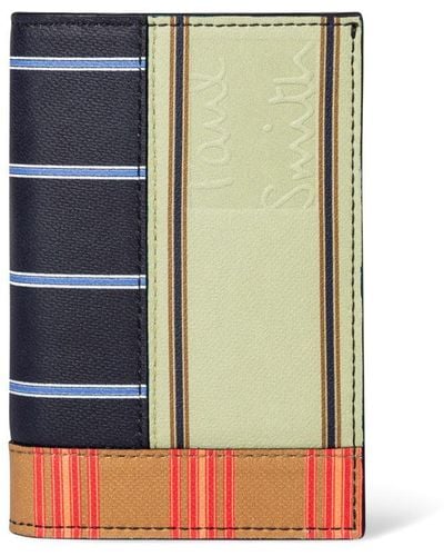 Paul Smith Patchwork Stripe Leather Credit Card Wallet - Blue