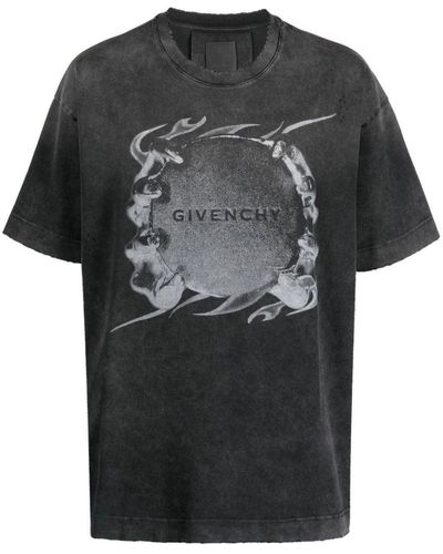 Givenchy Graphic-print Faded-wash Cotton-jersey T-shirt - Black
