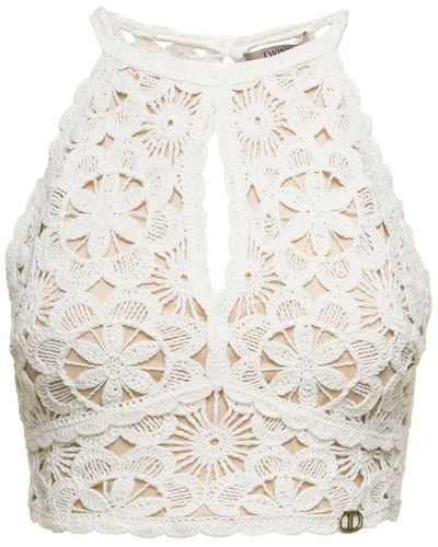 Twin Set Top With Crochet Work - White