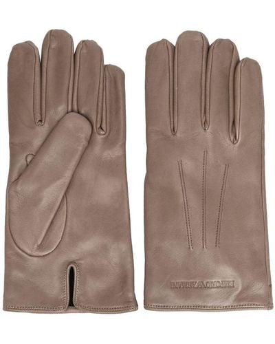 Emporio Armani Debossed-logo Leather Gloves - Brown