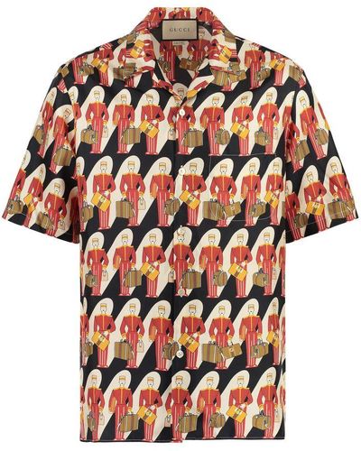Gucci Graphic-print Satin-finish Relaxed-fit Silk Shirt - Multicolor