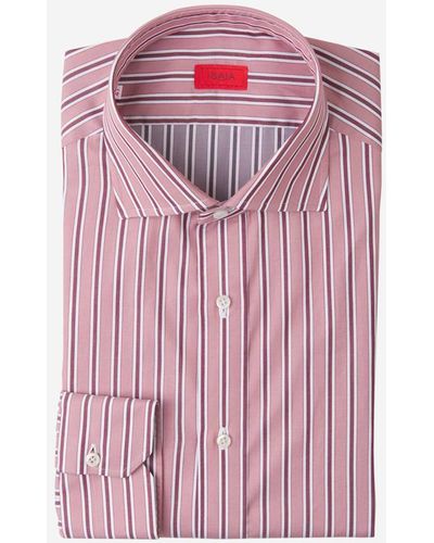 Isaia Striped Cotton Shirt - Pink