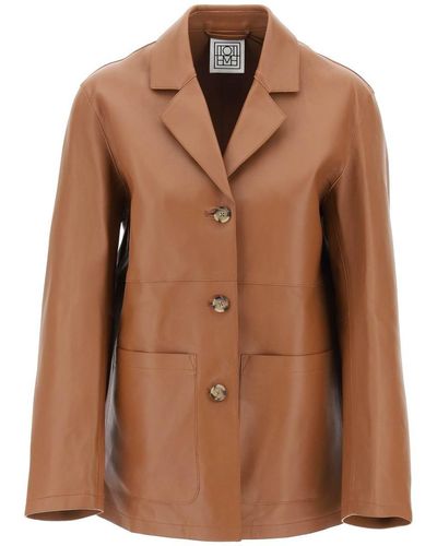Totême Single-Breasted Leather Jacket - Brown