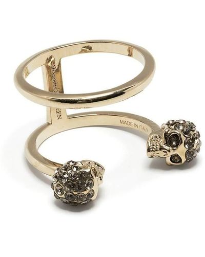 Alexander McQueen Double Twin Skull Ring In Palladium Gold - Metallic
