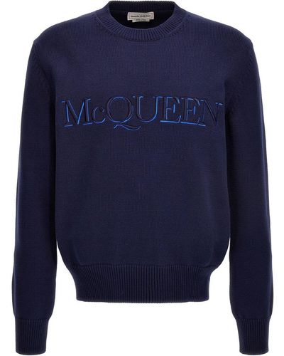 Alexander McQueen Logo Embroidered Jumper - Blue