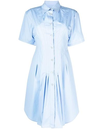 Marni Pleat-detailing Flared Cotton Shirtdress - Blue