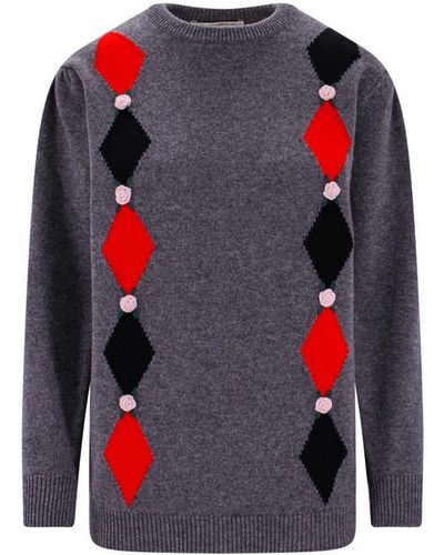 Alessandra Rich Crew Neck Long Sleeves Wool - Red