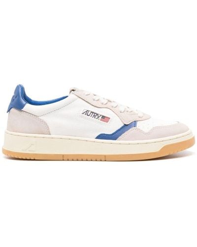 Autry Medalist Low Trainers In White And Orange Suede And Leather