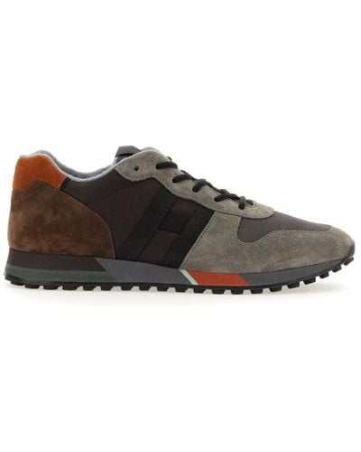 Hogan H383 Trainers In Suede And Fabric - Brown