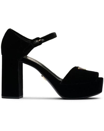 Prada Plateau 95 Platform Heel Sandal Velvet - Black