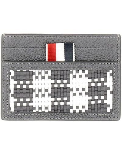 Thom Browne Woven Leather Card Case - Grey