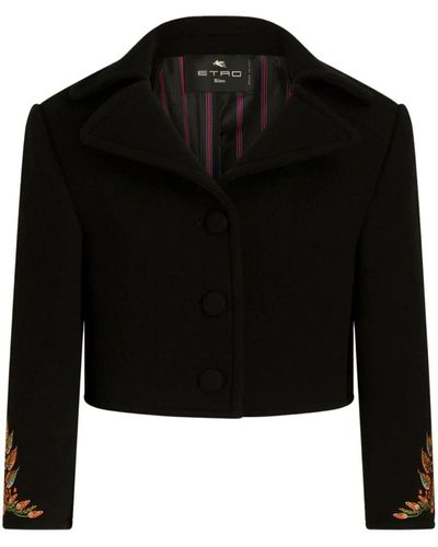 Etro Embroidered-leaf Wool Jacket - Black