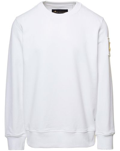 Moose Knuckles 'snyder' White Crewneck Sweatshirt With Logo Patch In Cotton Man