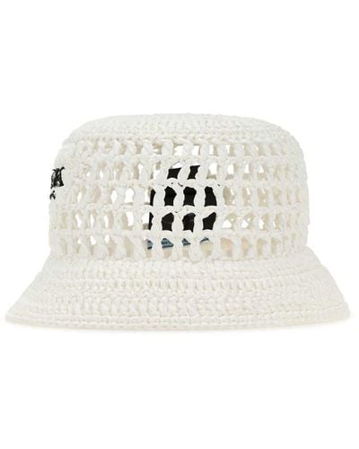 Prada Logo Raffia Bucket Hat - White