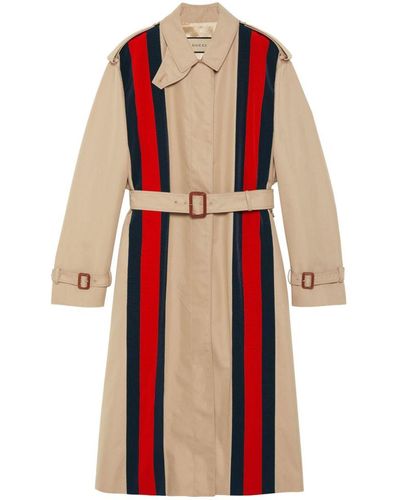 Gucci Web Detail Cotton Trench Coat - Red