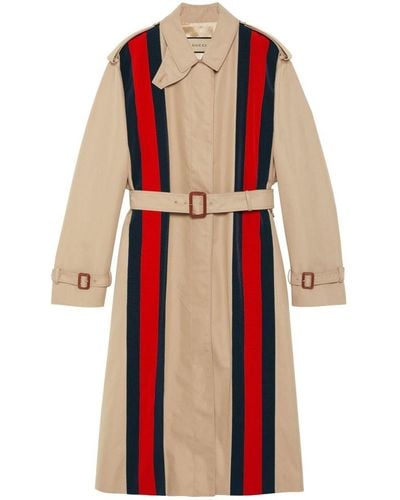 Gucci Web Detail Trench Coat - Red