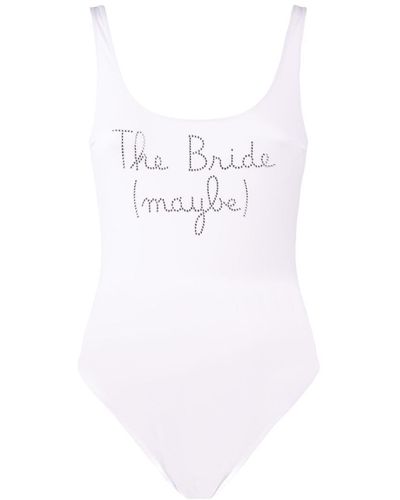 Saint Barth One-Piece Swimsuit With Rhinestone Embroidery The Bride Maybe - White