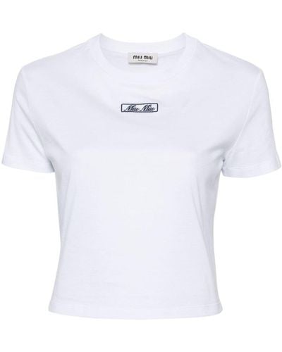 Miu Miu Logo-embroidered Cotton T-shirt - White