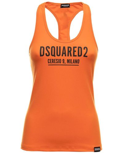DSquared² D-Squared2 'S Stretch Cottonorange Tank Top With Logo Print