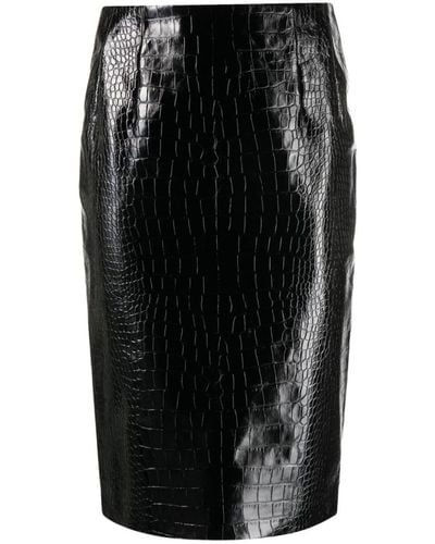 Versace Croco Effect Leather Pencil Skirt - Black