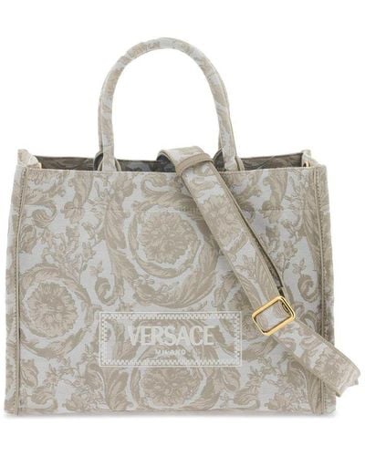 Versace Large Embroidery Jacquard Tote Bags - Grey
