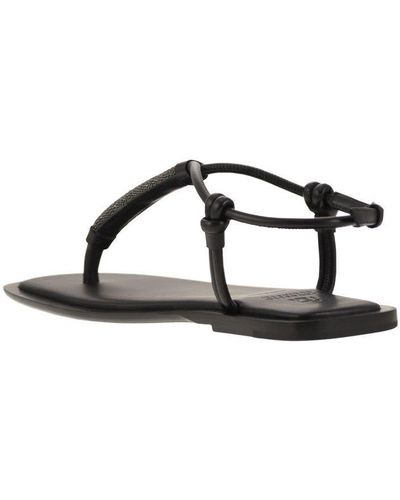 Brunello Cucinelli Leather Sandals With Precious Braided Straps - Black