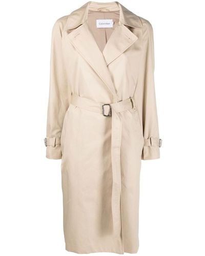 Calvin Klein Trench Coat With Logo - Natural