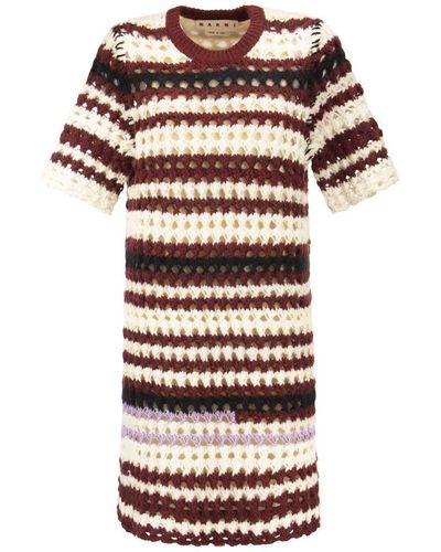 Marni 3D Crochet Intarsia Dress With Irregular Stripes - Red